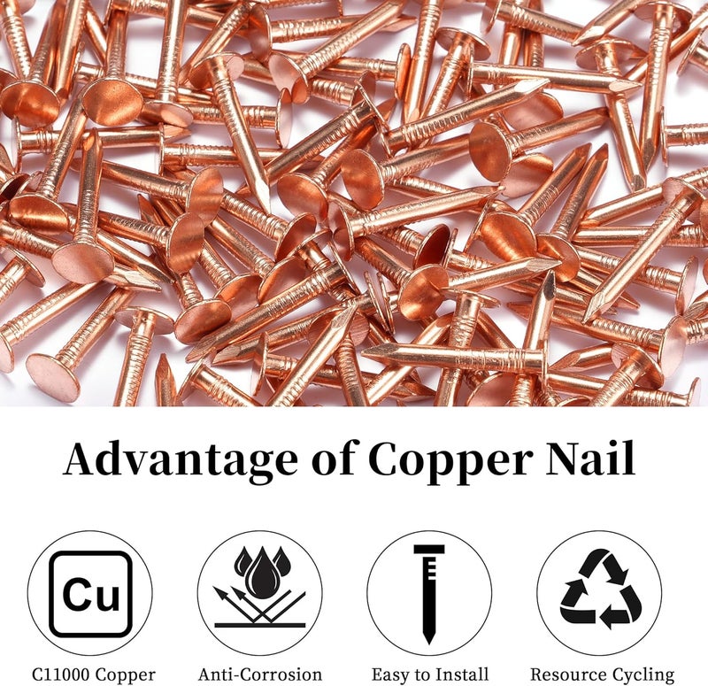 GOORY 500Pcs Copper Nails 1 Inch - with 1/16 Inch Drill Bit - 99.95% Pure Copper Roofing Nails Slate Spikes Flashing Furniture Boat for Roof Repair, Tree Stump Remover, DIY Project - Image 4